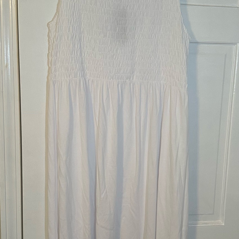 Tommy Hilfiger White Smocked Tank Top with Signature Flag